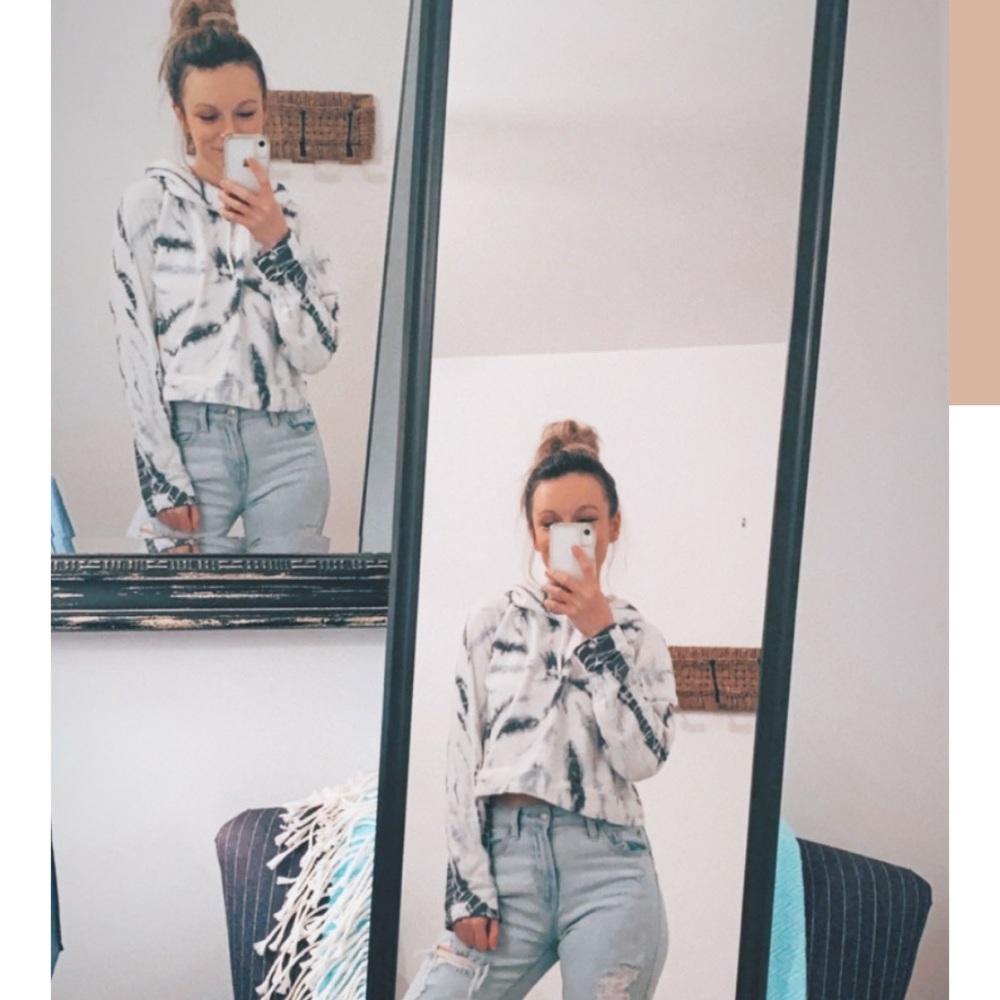 Blue and White Tie Dye Crop Hoodie